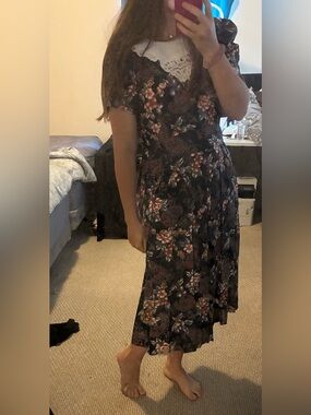 Vintage Miss Dorby Floral Midi Dress with Lace Collar | Cottagecore